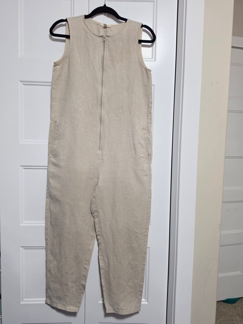 Eileen Fisher Sleeveless Neutral Jumpsuit Romper Cream XXS 100% Organic Linen